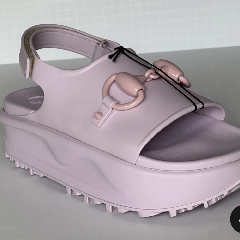 Gucci Women's Pastel Pink Horsebit Platform Sandals - Picture 2 of 4